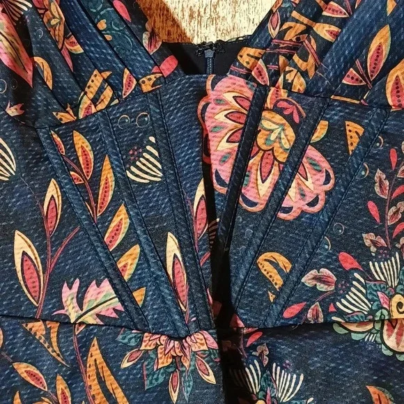 NEW averie Halley Paisley floral cobalt blue draped corset midi women dress XXL - Picture 4 of 15
